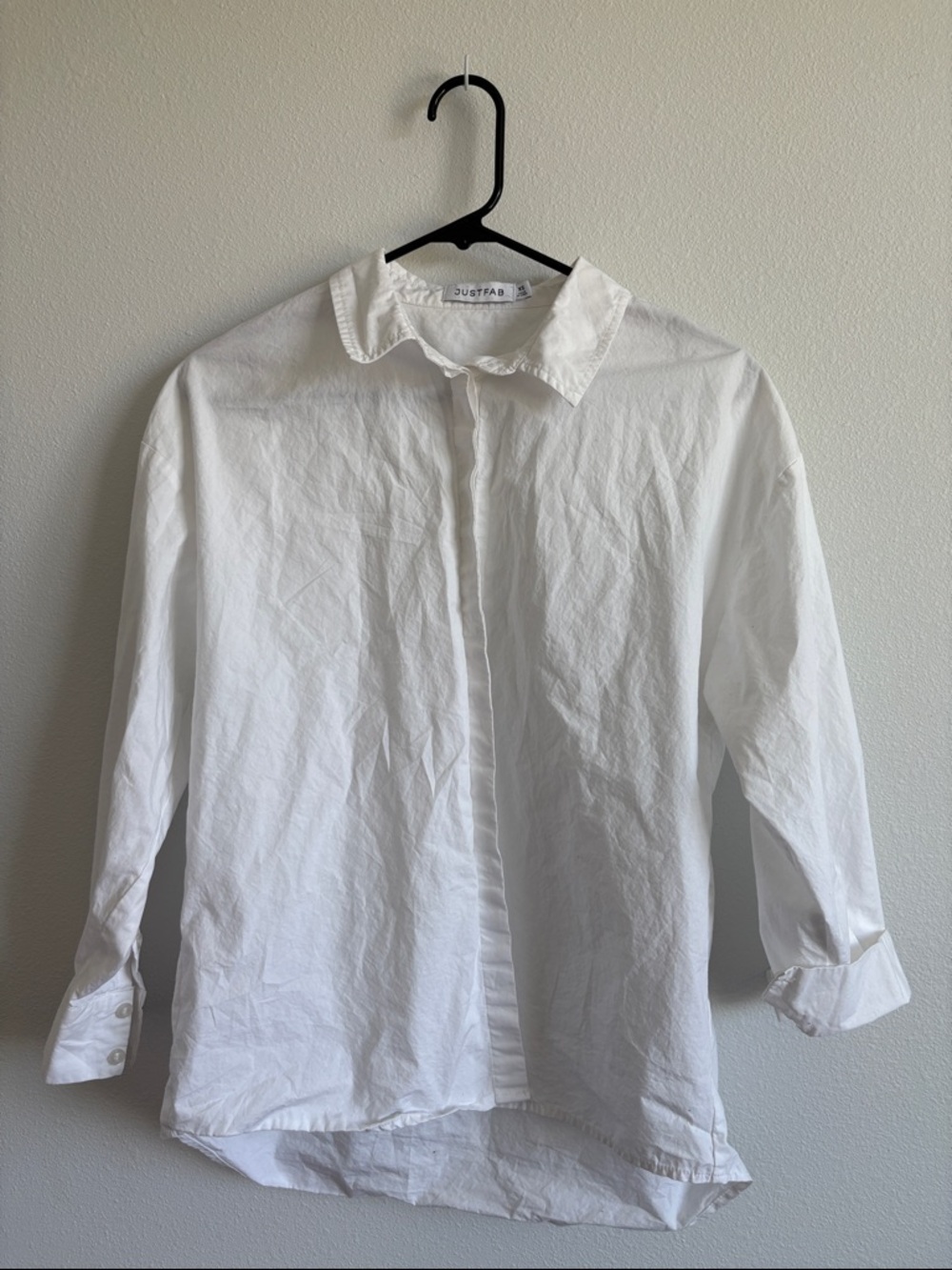 JustFab White Ruffle-Trim Button Down Shirt